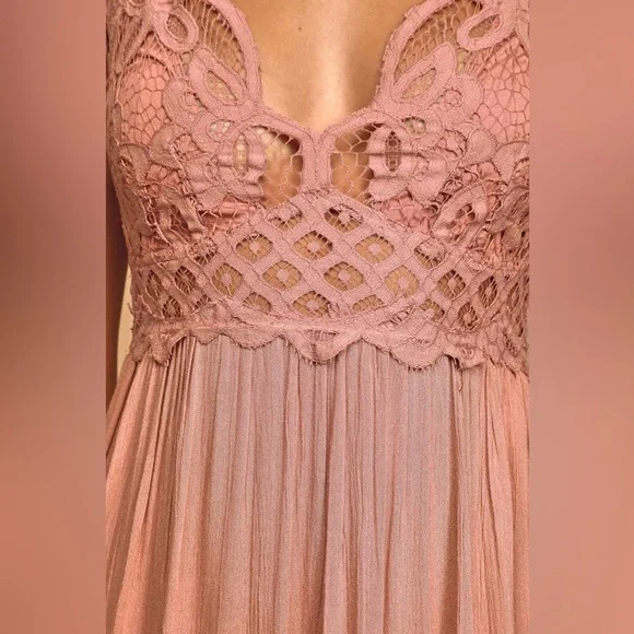 Free People Adella Maxi Slip Rose Pink Lace Dress - Picture 6 of 16